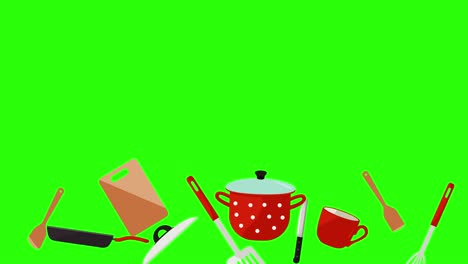 cooking item tools, green screen chroma key animation