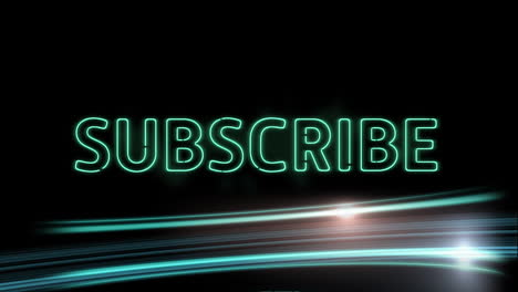 animation of subscribe text over light trails on black background