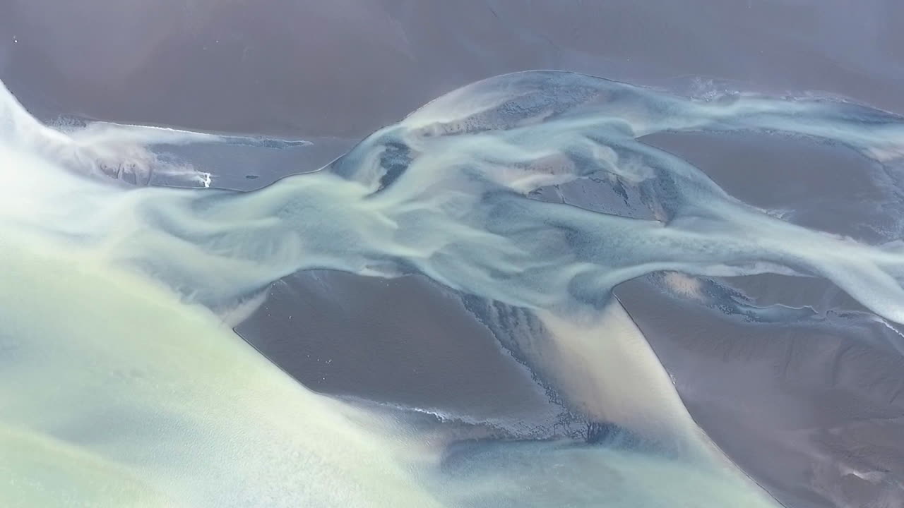 Drone Shot Looking Down Over Iceland Rivers