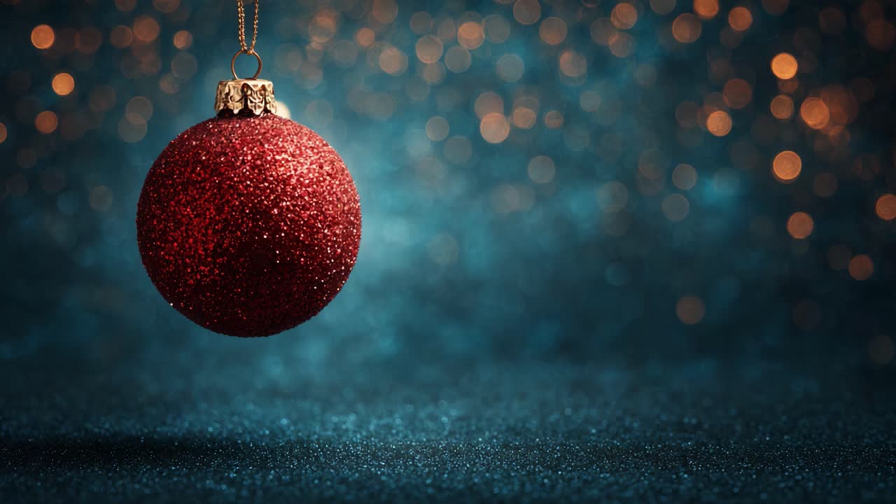 A Shimmering Red Christmas Ornament Captivatingly Hangs Against a Dreamy Bokeh Background, Enhancing the Festive Spirit and Holiday Cheer All Around It