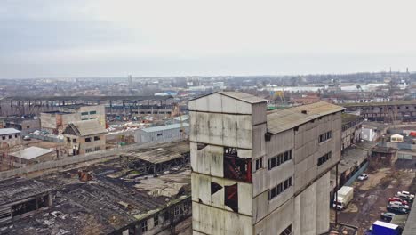 ruins of an old factory. old industrial building for demolition. aerial view