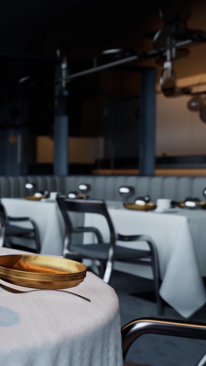 Matsal med dukade bord för en måltid i en modern restaurangmiljö