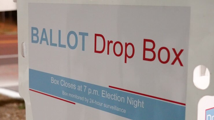 Election Ballot Drop-off Box Sign for Early Mail-in Voting Closes at 7 p