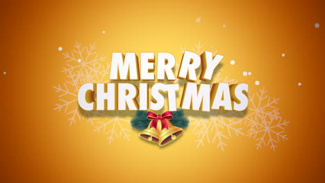 Animated-closeup-Merry-Christmas-text-and-bells-on-yellow-background