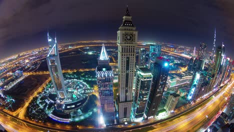 dubai downtown night light main road roof top panorama 4k time lapse united arab emirates