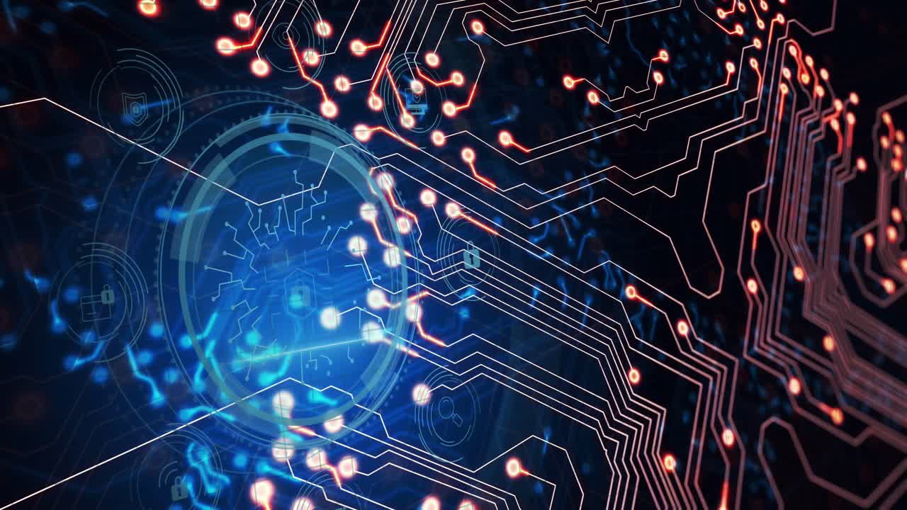 검은색 배경에 있는 데이터 처리 및  ⁇ 락의 애니메이션