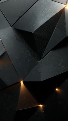 a black and white image of a wall with many triangles and squares. the triangles and squares are lit up with yellow lights. the image has a modern and abstract feel to it