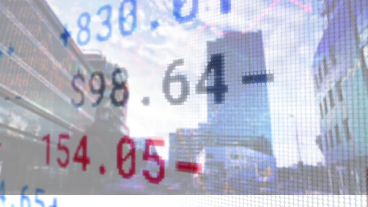 도시 풍경에 대한 통계 및 금융 데이터 처리의 애니메이션