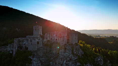circling around the beautiful old castle on the beautiful rock. amazing nature and beautiful country at backdrop. slovakia landmark