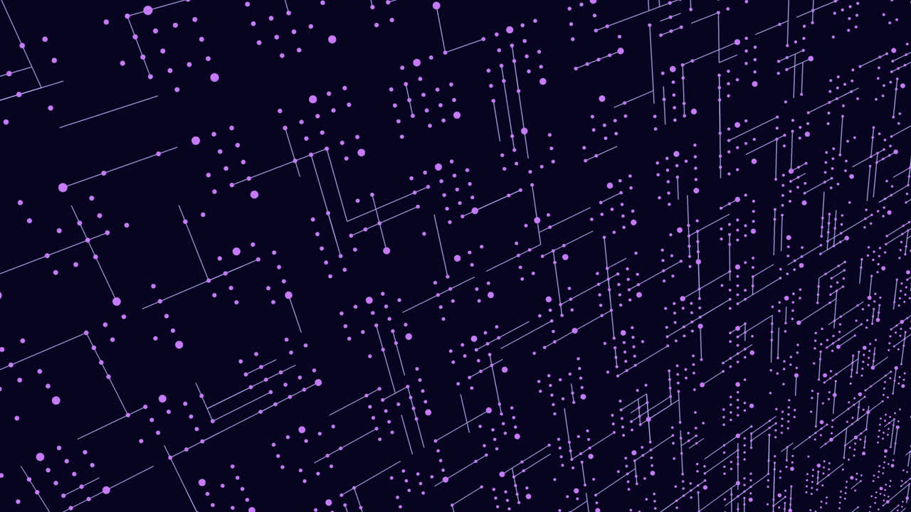 Digital futuristic geometric pattern with neon dots and lines in dark space