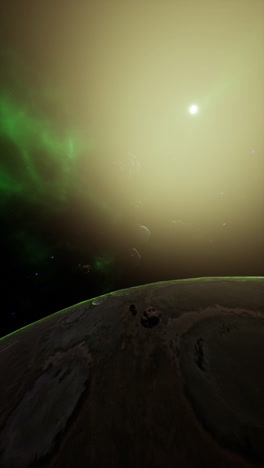 una aurora boreal verde en un planeta alienígena lejano