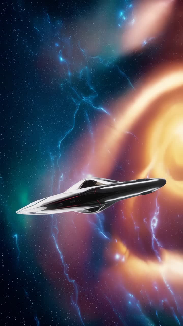 Futuristisk rumskib i kosmisk landskab