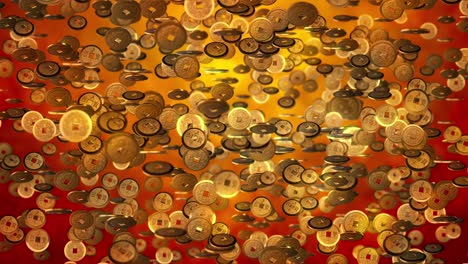 chinese new year background, golden coins 3d texture. 3d rendering 4k, seamless loop