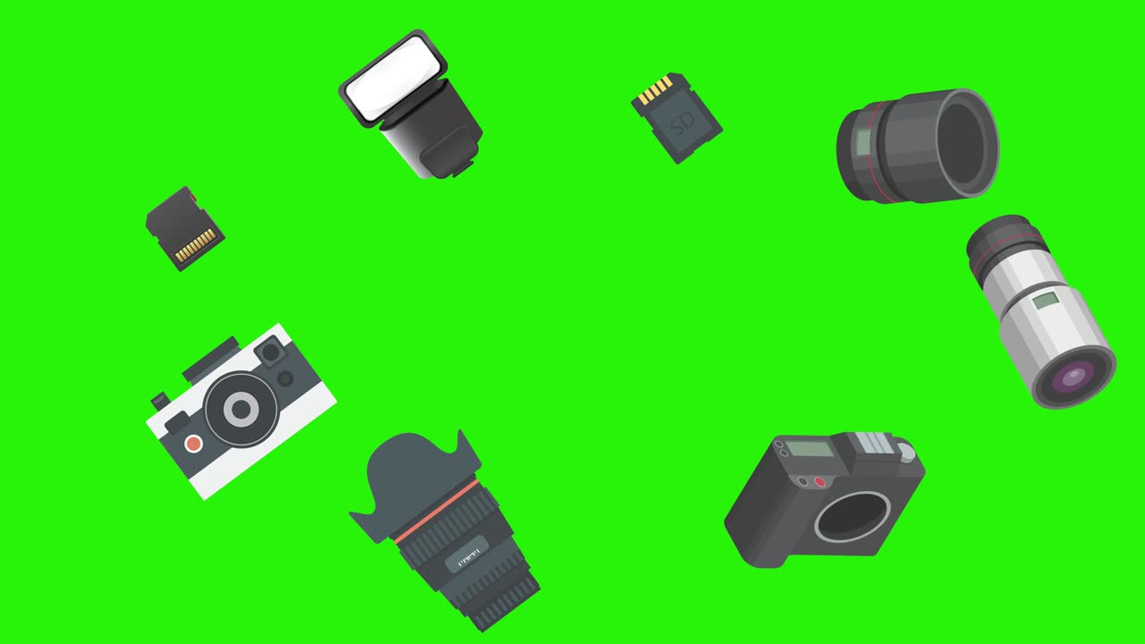 aparatos de fotografía animación, en pantalla verde tecla de croma, elementos de fuente gráfica