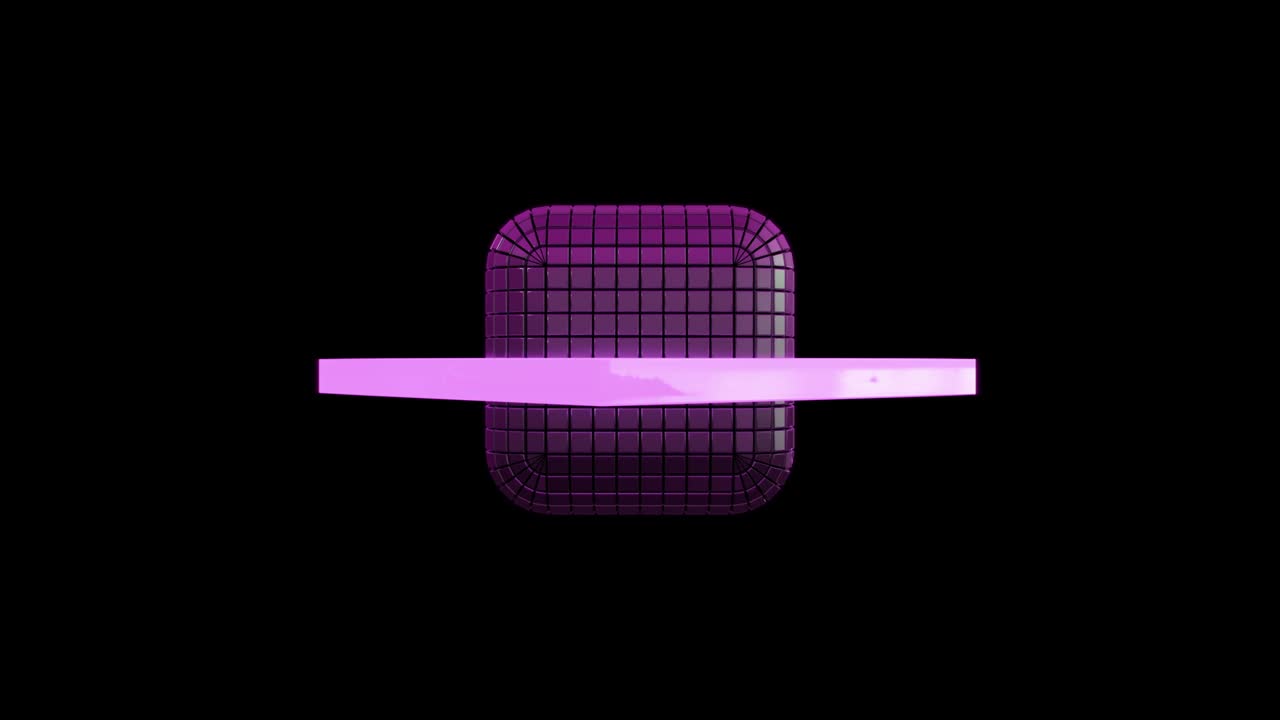 세그먼트에서 구성된 미래의 큐브의 회전 - 큐브를 중심으로 움직이는 네온 도 프레임 - 무결한 패턴