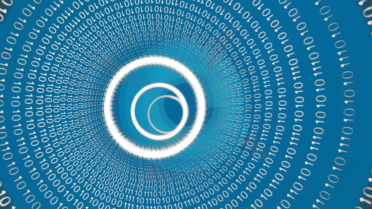 animación de procesamiento de datos digitales y codificación binaria sobre fondo azul