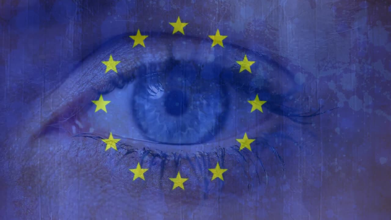 Bandiera europea e occhio che ammicca