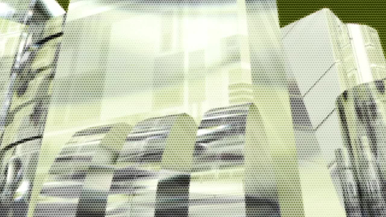 도시 풍경 그리드 스카이라인을 보여주는 컴퓨터 생성 애니메이션 움직임 배경