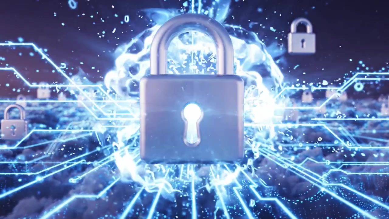 A Surreal Vision of Security: Digital Locks Floating Above a Cloudy Network, Representing Cybersecurity and Protection in a Virtual Landscape