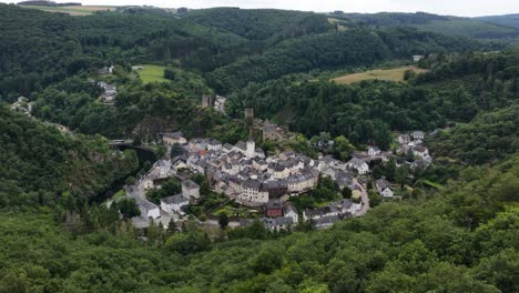 esch sur sure, luxembourg, historic small village in the north of luxembourg. aerial video
