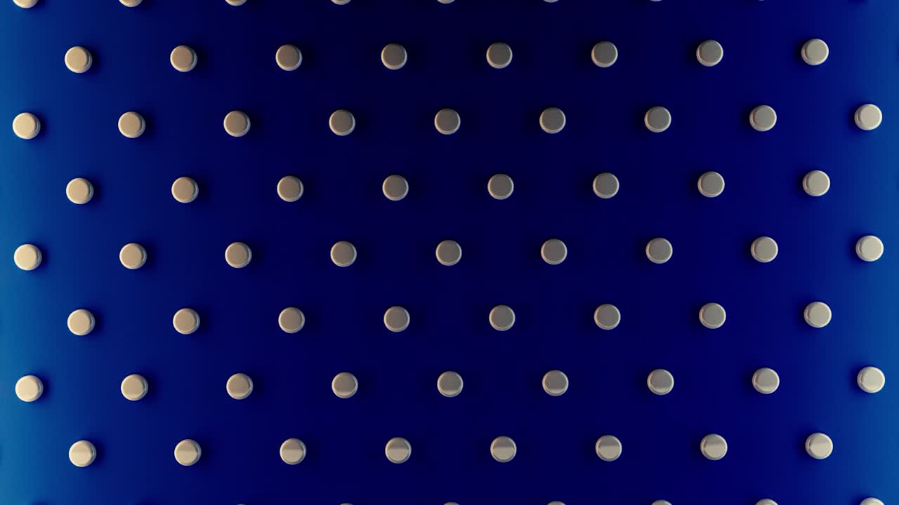 색 둥근 점과 함께 추상적인 회전하는 어두운 파란색 배경, 원활한 루프, 애니메이션, 파란 배경과 대조되는 색 원과 함께 회전 패턴