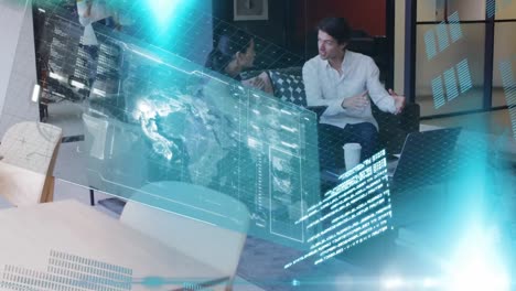 animación del procesamiento de datos financieros sobre diversas personas de negocios