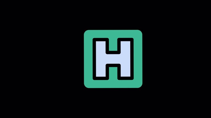 Logo animato lettera H rotante su sfondo nero