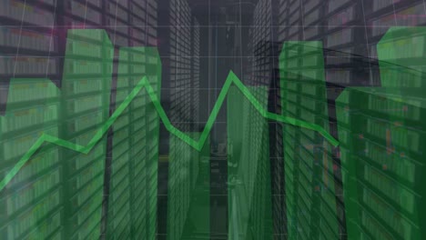 Animation-Grüner-Diagramme,-Die-Daten-über-Einen-Computerserverraum-Verarbeiten