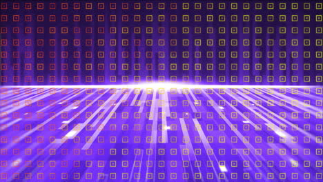 animación de formas amarillas sobre rayas púrpuras brillantes y rejilla de colores en movimiento