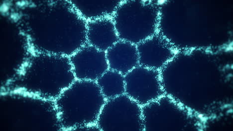 The-movement-of-blue-particles-in-the-form-of-honeycombs-inside-the-sphere.-Looped-animation.