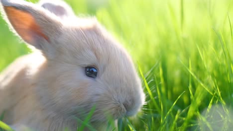 a small orange rabbit is grazing on a green lawn