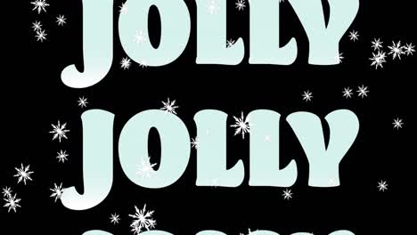 animation of jolly text in repetition at christmas and snow falling on black background