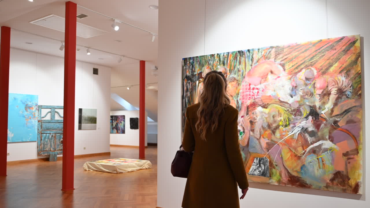 CHISINAU, MOLDOVA - OCTOBER 18, 2021: Woman visitor at National Art Museum of Moldova