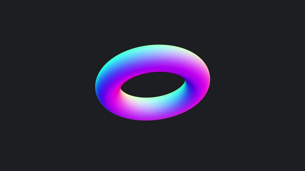 animación de introducción 3d de toroides giratorios en colores holográficos sobre un fondo negro