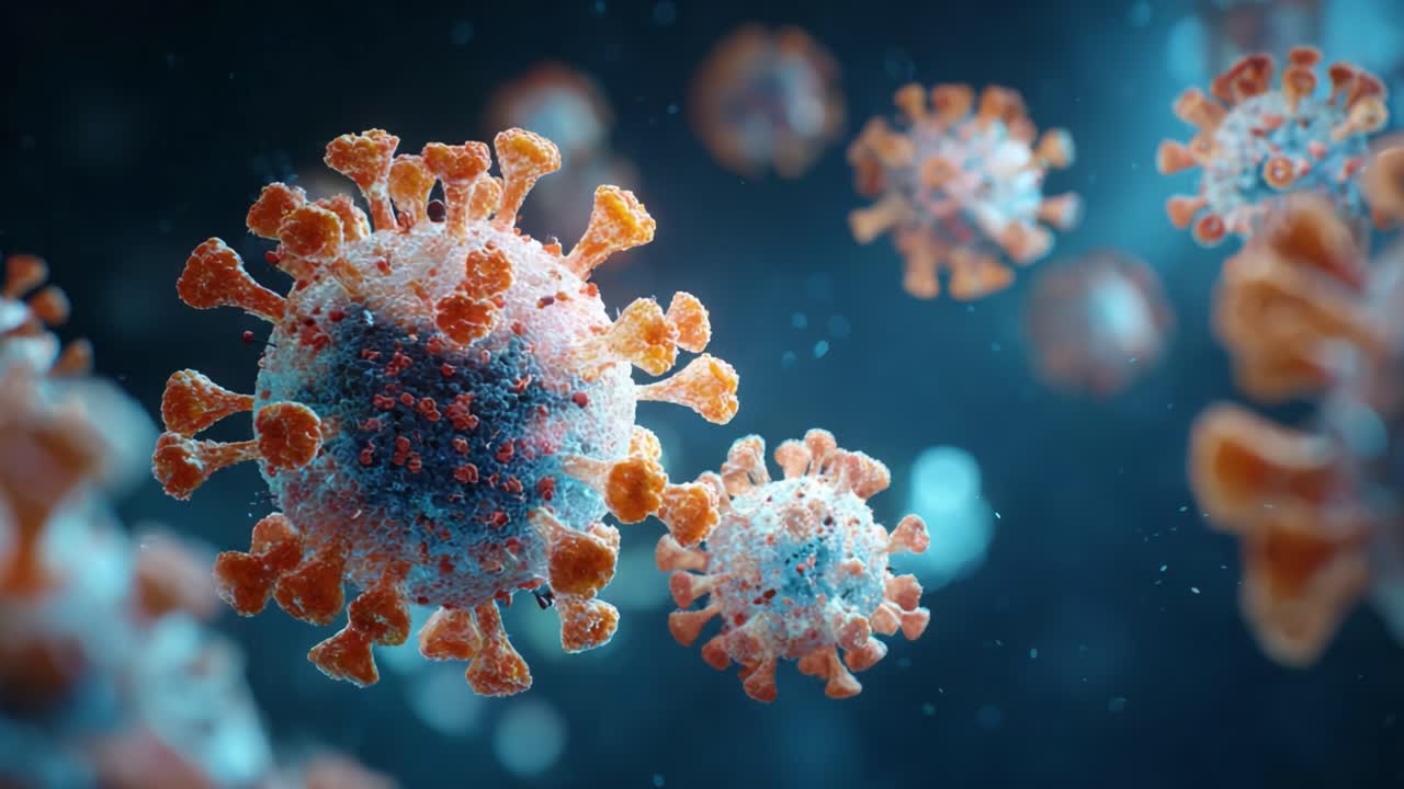 Visualizzazione microscopica di particelle virali che evidenzia le caratteristiche strutturali e i dettagli superficiali di microrganismi patogeni
