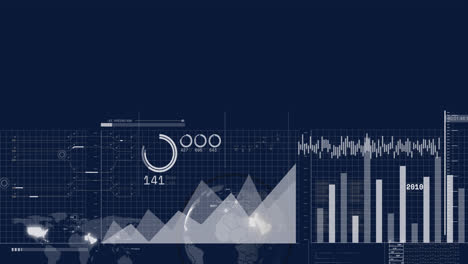 animación del procesamiento de datos financieros en todo el mundo sobre un fondo azul