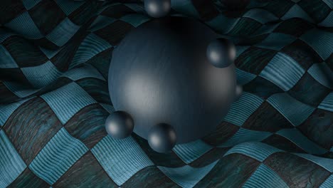 abstract 3d rendering of a blue sphere on a checkerboard pattern