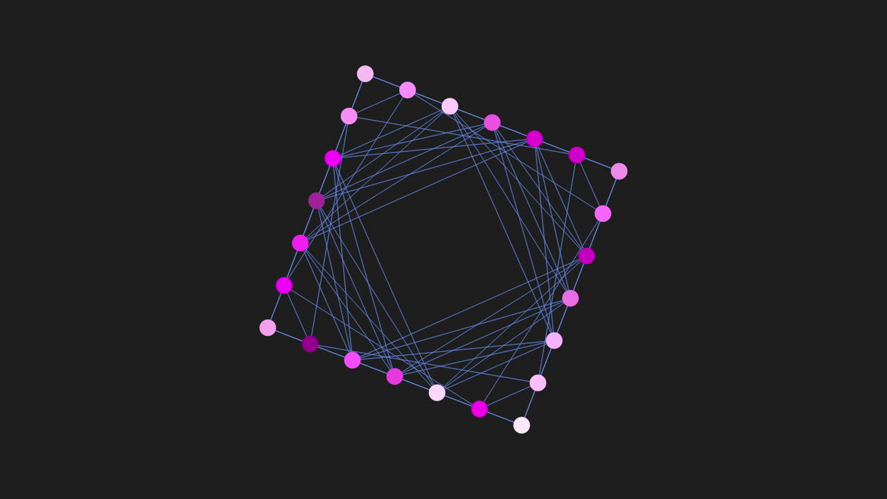 цифровой куб с неоновыми точками и линиями на черном градиенте