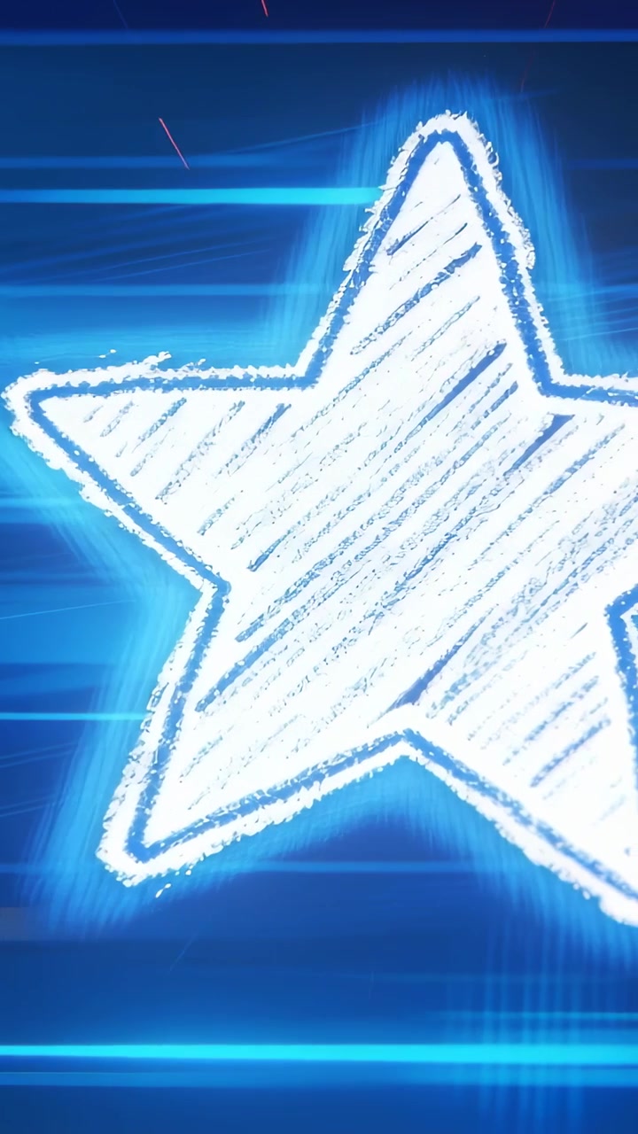Video verticale: Una stella bianca scarabocchiata scorre verso sinistra sullo schermo del telefono all'avvio dell'app, con strisce blu.