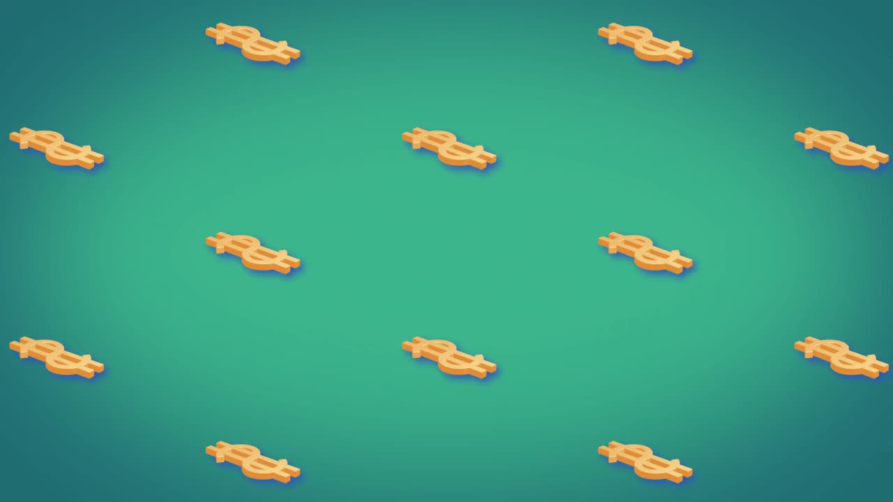 animación de filas de patrón de signo de dólar amarillo moviéndose sobre fondo verde