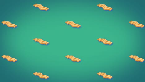 animación de filas de patrón de signo de dólar amarillo moviéndose sobre fondo verde