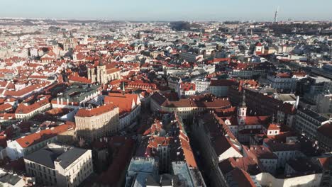 aerial view of prague city skyline with old town red building rooftops