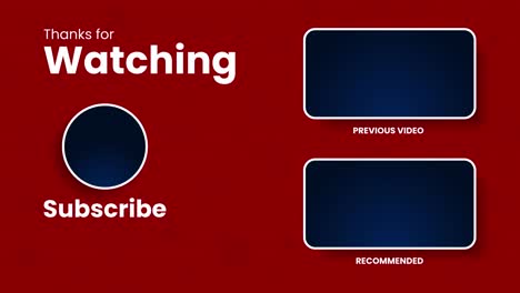 animated end screen channel with thanks for watching, channel subscription, video recommendations, and animated stars on red background. suitable for outro in vlog channel