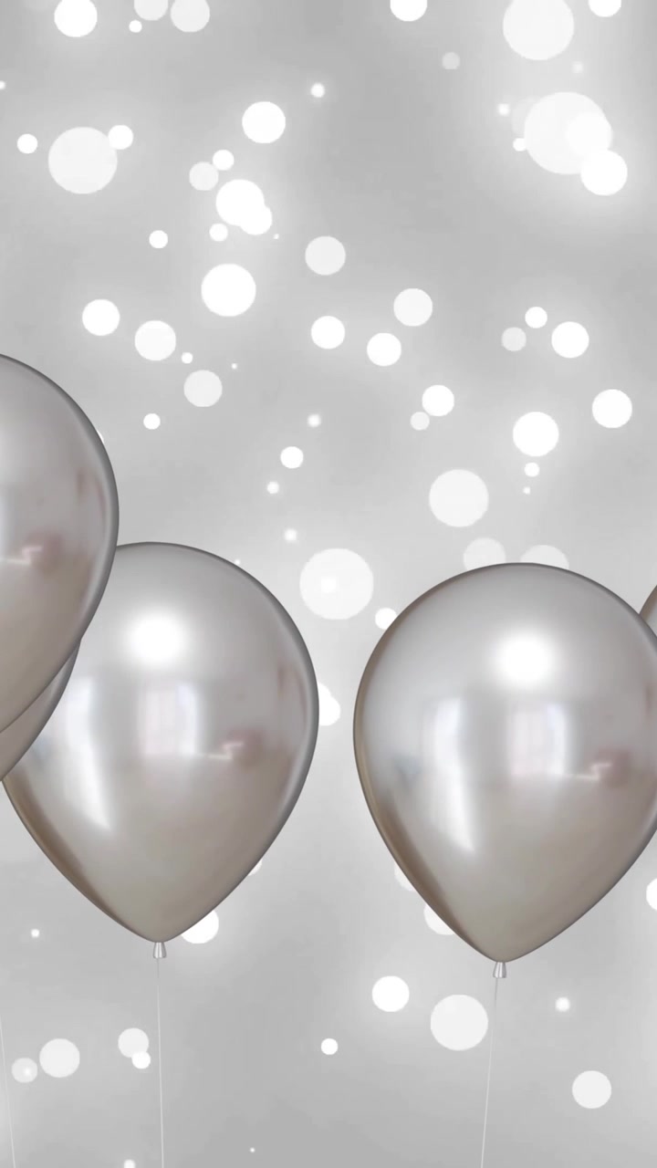 Animation of silver balloons over silver and white background