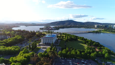 lake burley griffen in canberra at sunset