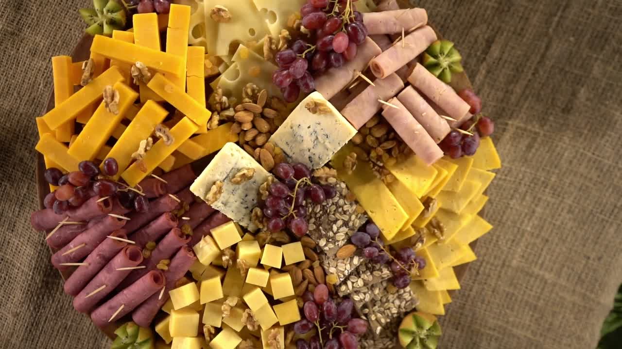 View of food in open buffet, close up shot, high angle shot