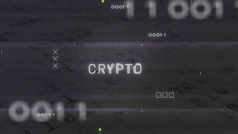 animation of x symbol, crypto text and binary codes and circuit board texture over black background