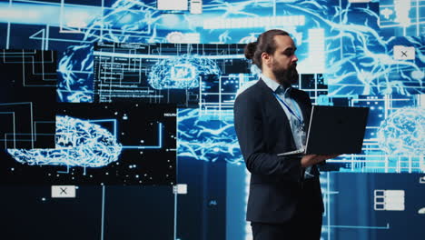 businessman exploring deep learning and big data connectivity