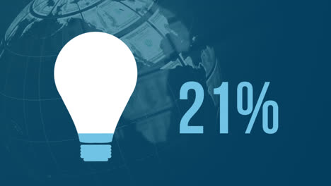 Animation-of-light-bulb-and-percent-filling-up-with-blue-over-globe-formed-with-american-dollars