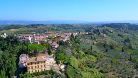 gorgeous aerial top view flight tuscany medieval village mediterranean wine growing region speed ramp hyperlapse motionlapse timelapse